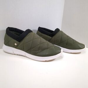 London Fog Kellie Women's Olive Green /Black Quilted Slip-On Shoes S-9M